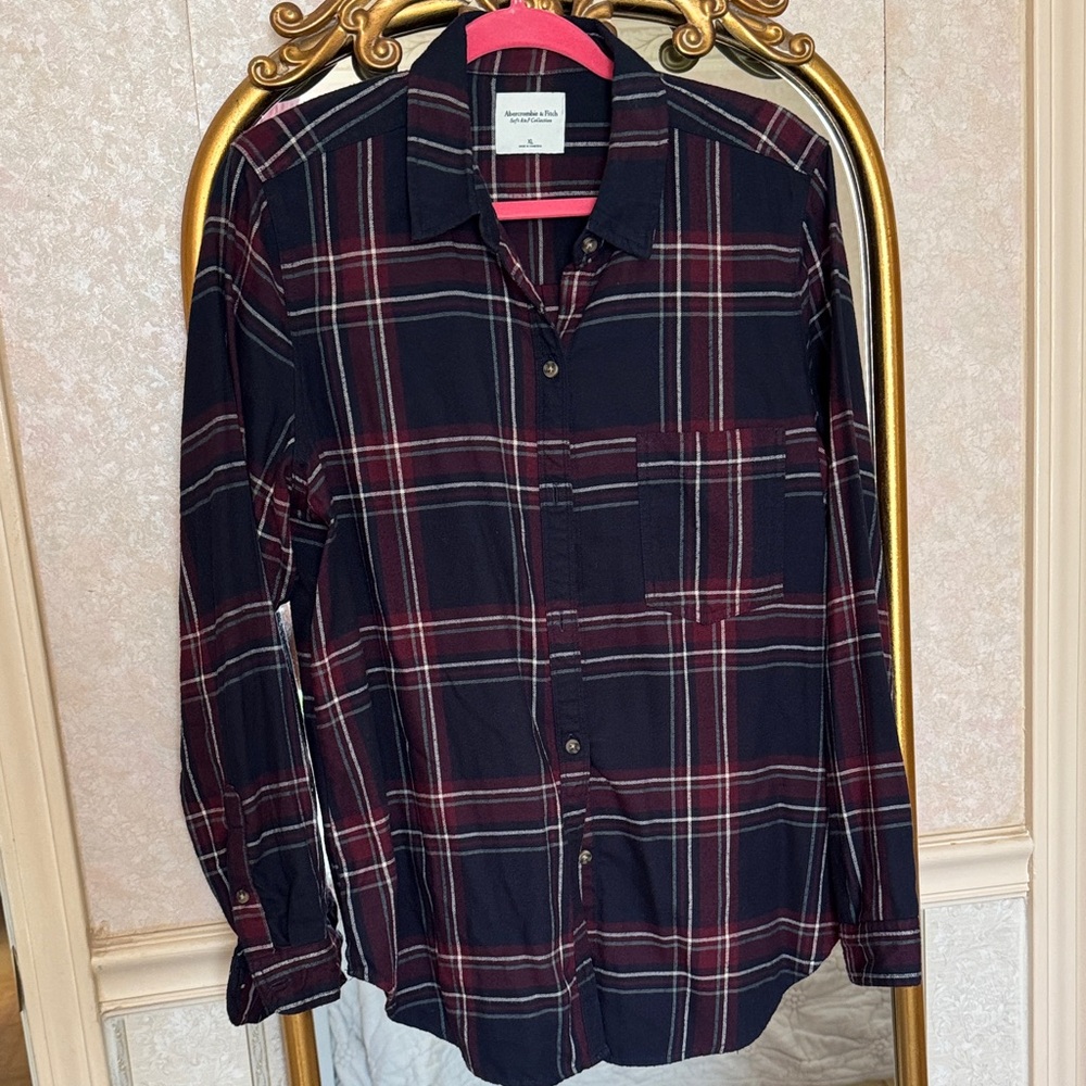 Abercrombie & Fitch Red and Black Plaid Button-Down Shirt